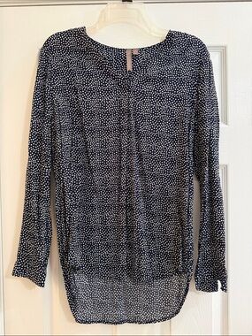 Ann Taylor Navy and White Polka Dot Long-Sleeve Blouse